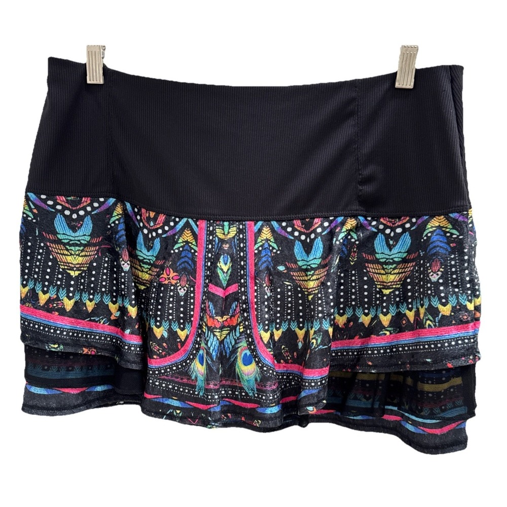 Lucky In Love XL 3 Tiered Ruffle Golf Skort Feather Aztec Black Pickle Ball Golf